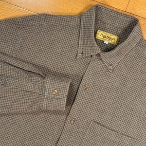 Paul Stuart Mens Large Brown Blue Micro Check Button Down Shirt Flannel Italy